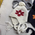 Cute Flower Braided Tassel Knit Beanie Hat 6W6HAT717