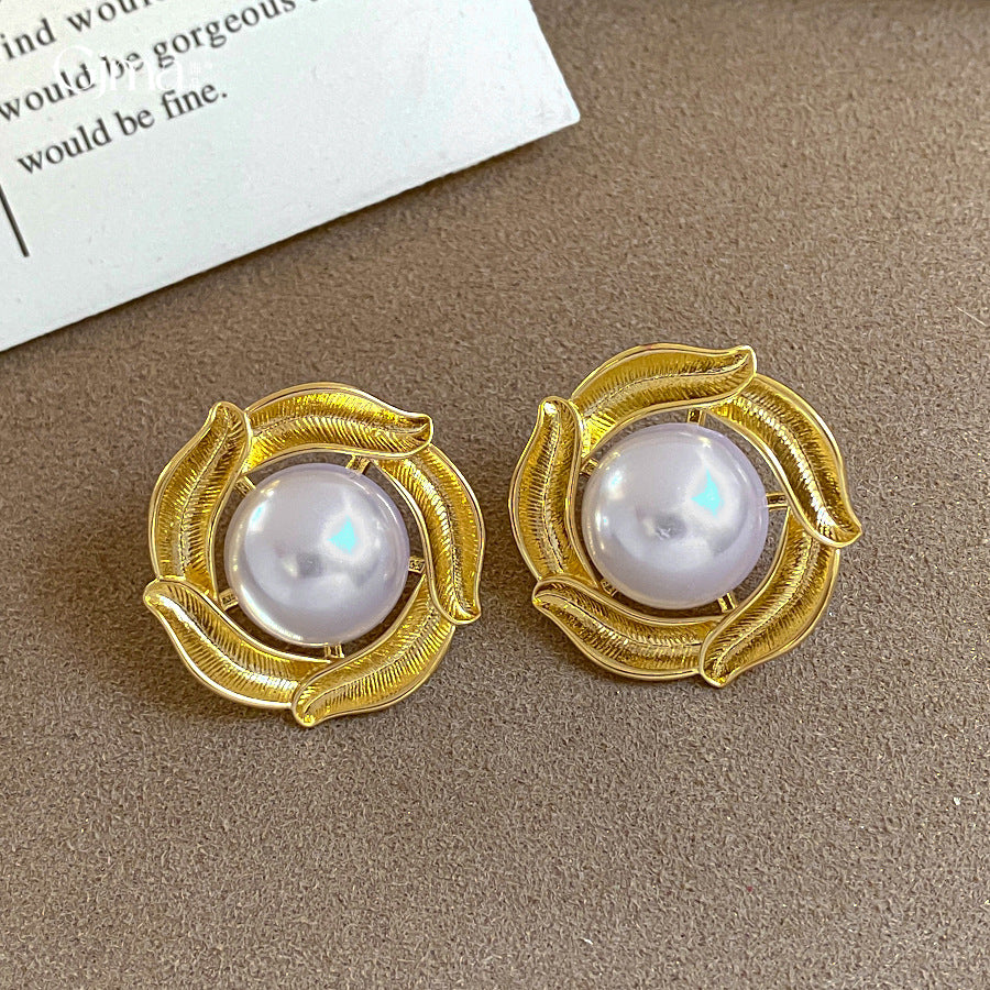 Elegant Gold Bezel Pearl Geometric Earrings 6W6JER772