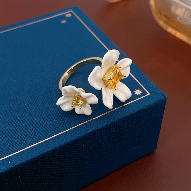 Trendy Enamel Flower Cubic Zirconia Open Ring 6W6JRG374