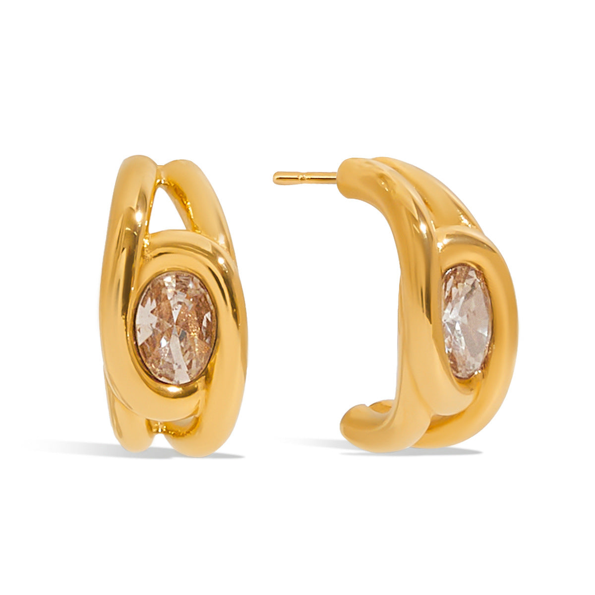 Gold Plated C-Shaped Stud Earrings - DippedShop Wholesale - #4995