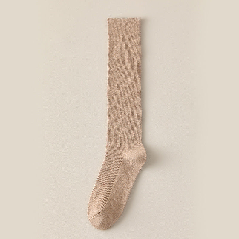 Simple Solid Color Ribbed Long Cotton Socks 6W8FSO890