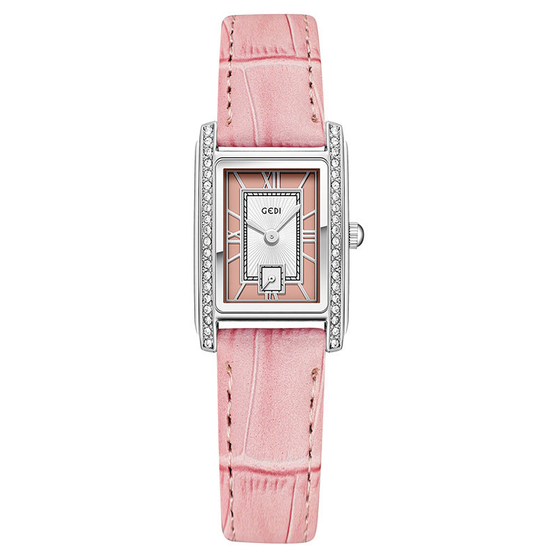 Vintage Rhinestone Square Dial Leather Strap Quartz Watch MK2SSAS6W6JWA07