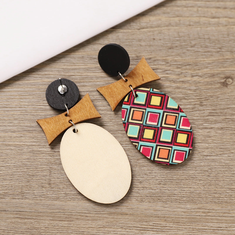 Boho Geometric Wooden Dangle Earrings - DippedShop Wholesale - #5731