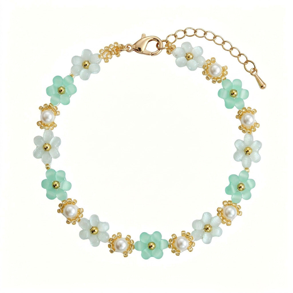 Boho Handmade Crystal Beaded Flower Bracelet 6W6JBR470