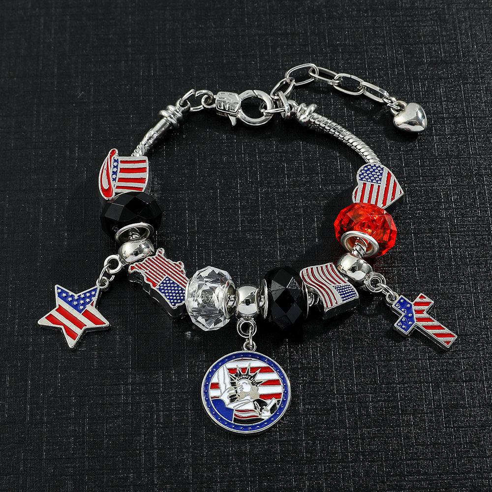 Retro USA Map Beaded Chain Bracelet 8ZA6JBR133T