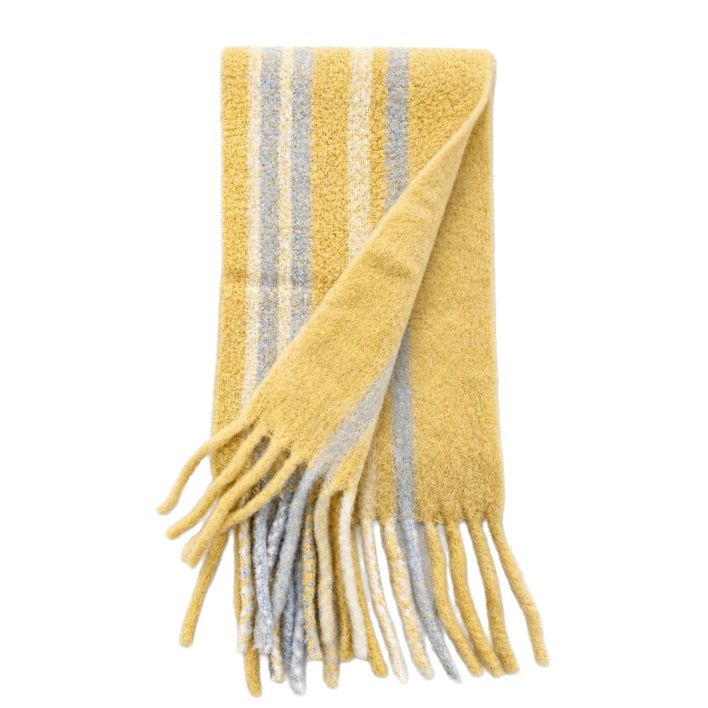 Color Block Striped Tassel Warm Knit Scarf 6W6NSW262