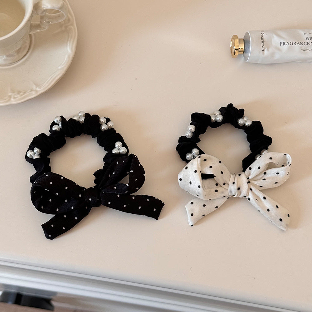 Bowknot Pearl Polka Hair Tie - DippedShop Wholesale - #2803