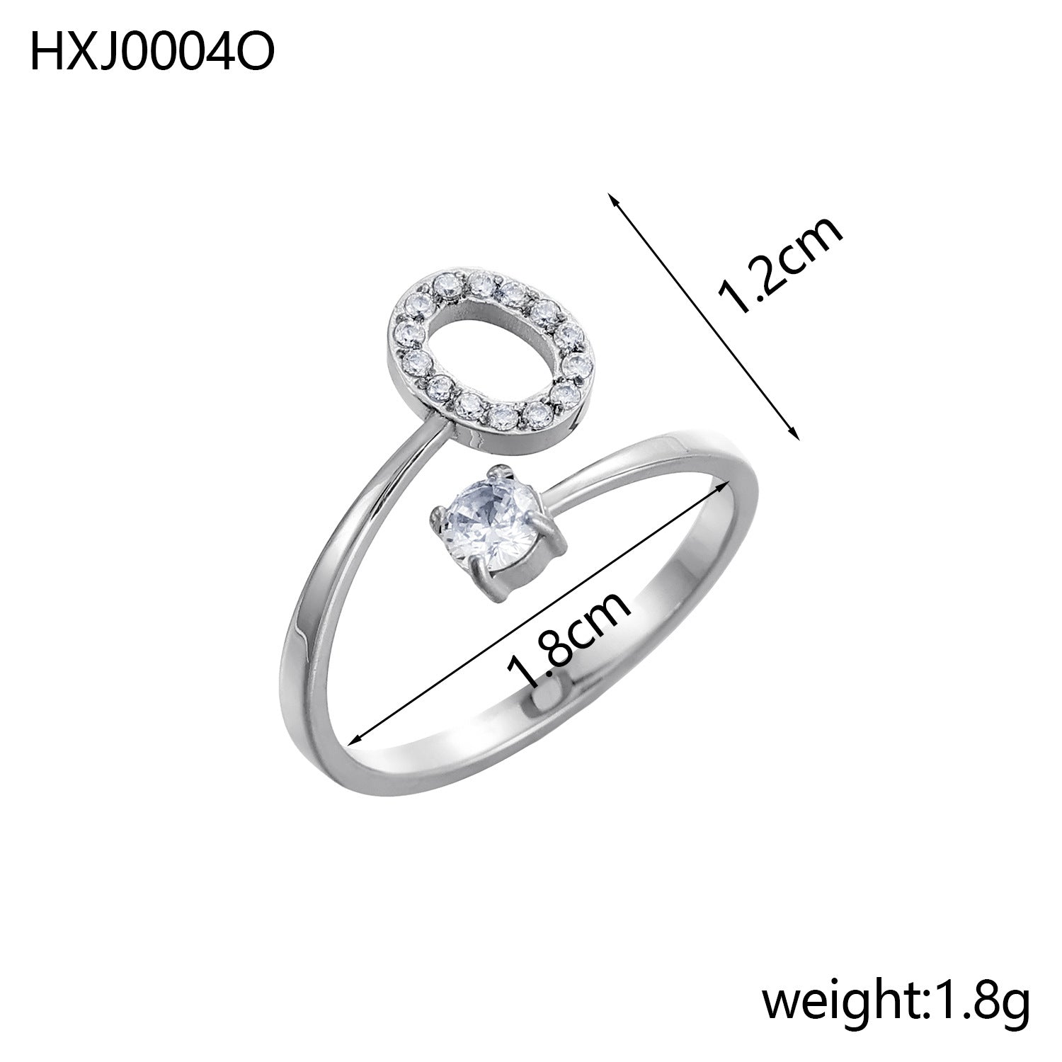 Simple Gold Plated Rhinestone Initial Letter Open Ring 8ZA6JRG152L