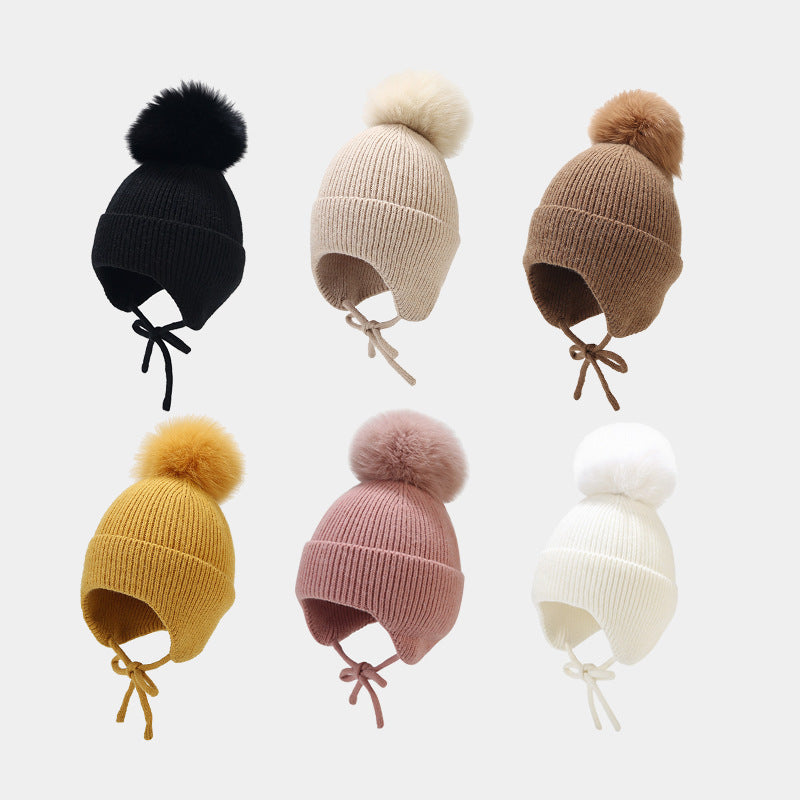 Solid Color String Tie Knit Pom Beanie DPKB0304