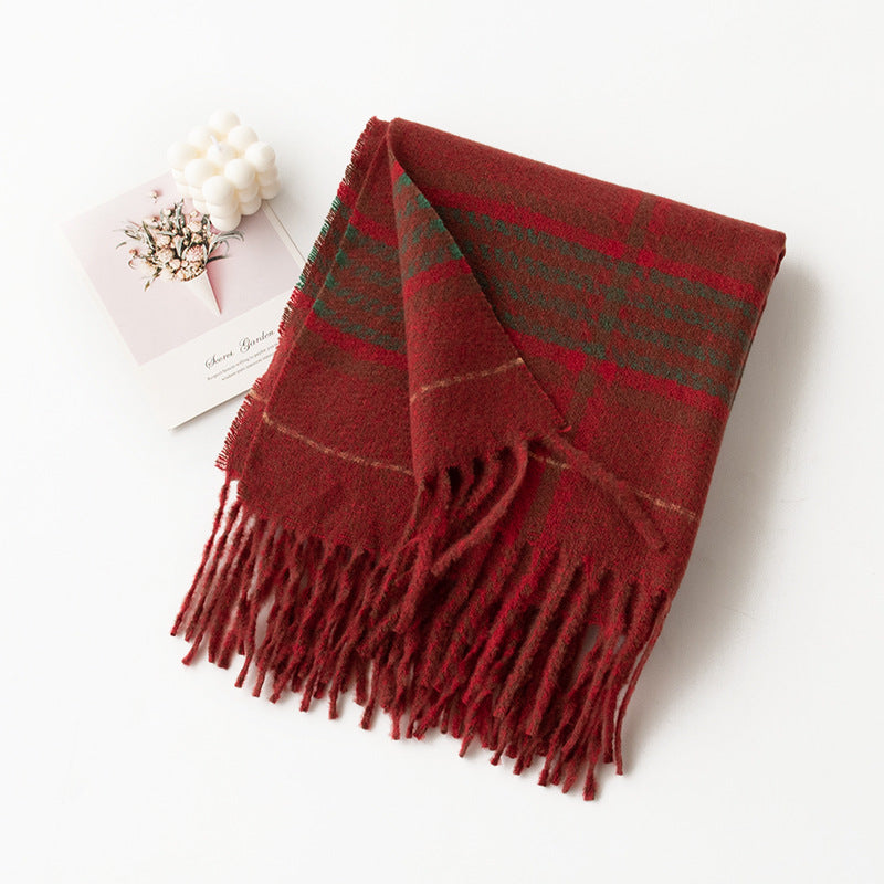 Vintage Soft Plaid Tassel Scarf 6W6NSW289