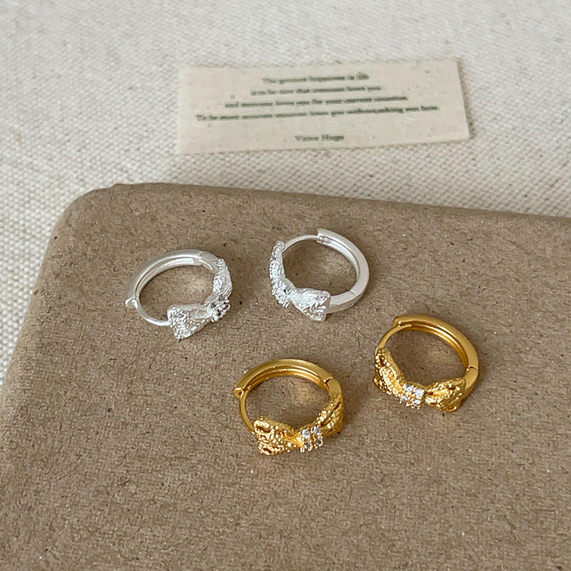Bow Rhinestone Hoop Earrings - DippedShop Wholesale - #7699