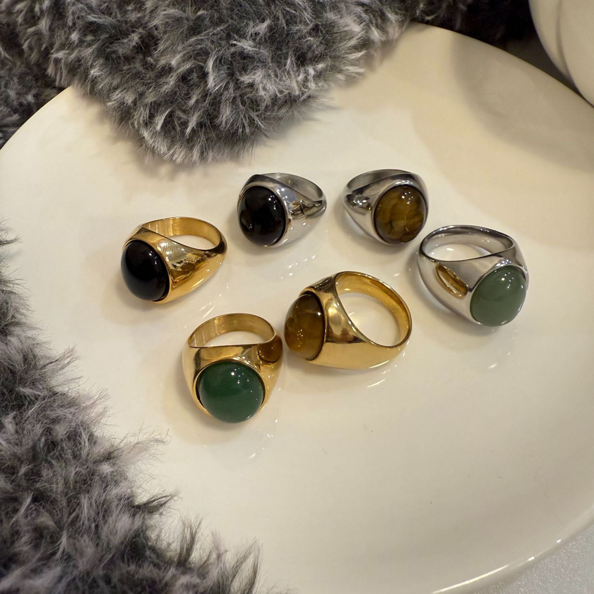 Oval Agate Statement Ring - DippedShop Wholesale - #6531