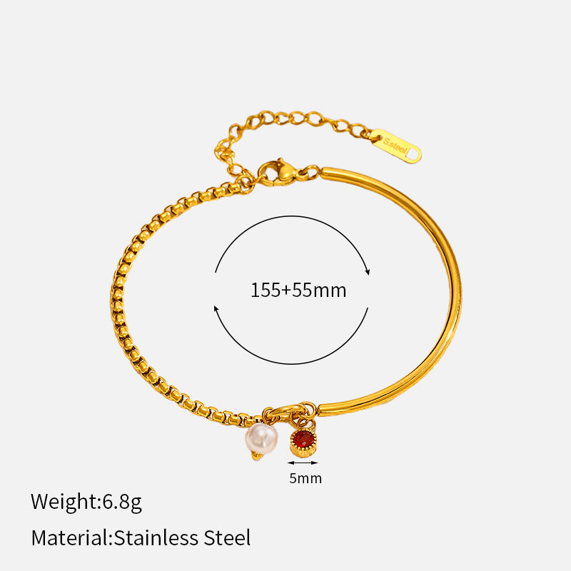 Elegant Pearl Gold Plated Chain Bracelet 6W6JBR526