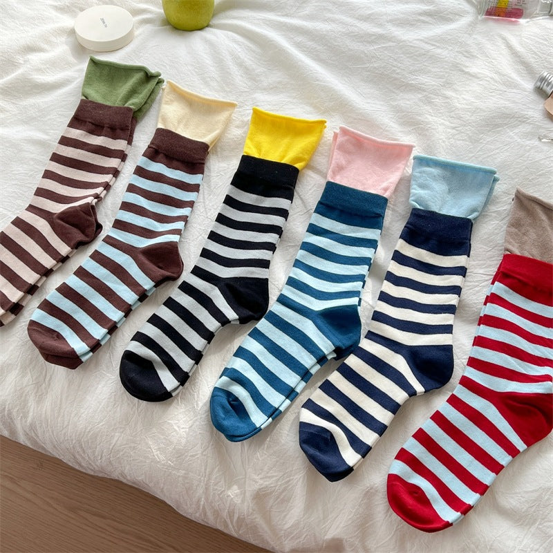 Trendy Striped Color Contrast Scrunch Socks 6W8FSO704