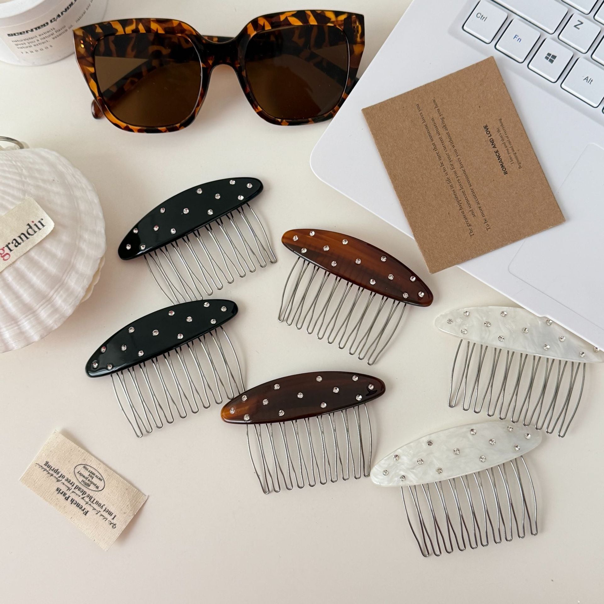 Rhinestone Acetate Oval Insert Comb Hair Clip MK2MBEP6W6HPN06
