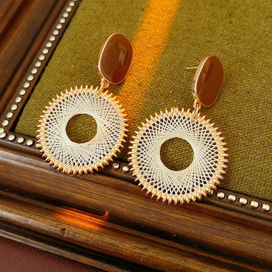Boho Woven Mesh Circle Drop Statement Earrings 6W6JER822