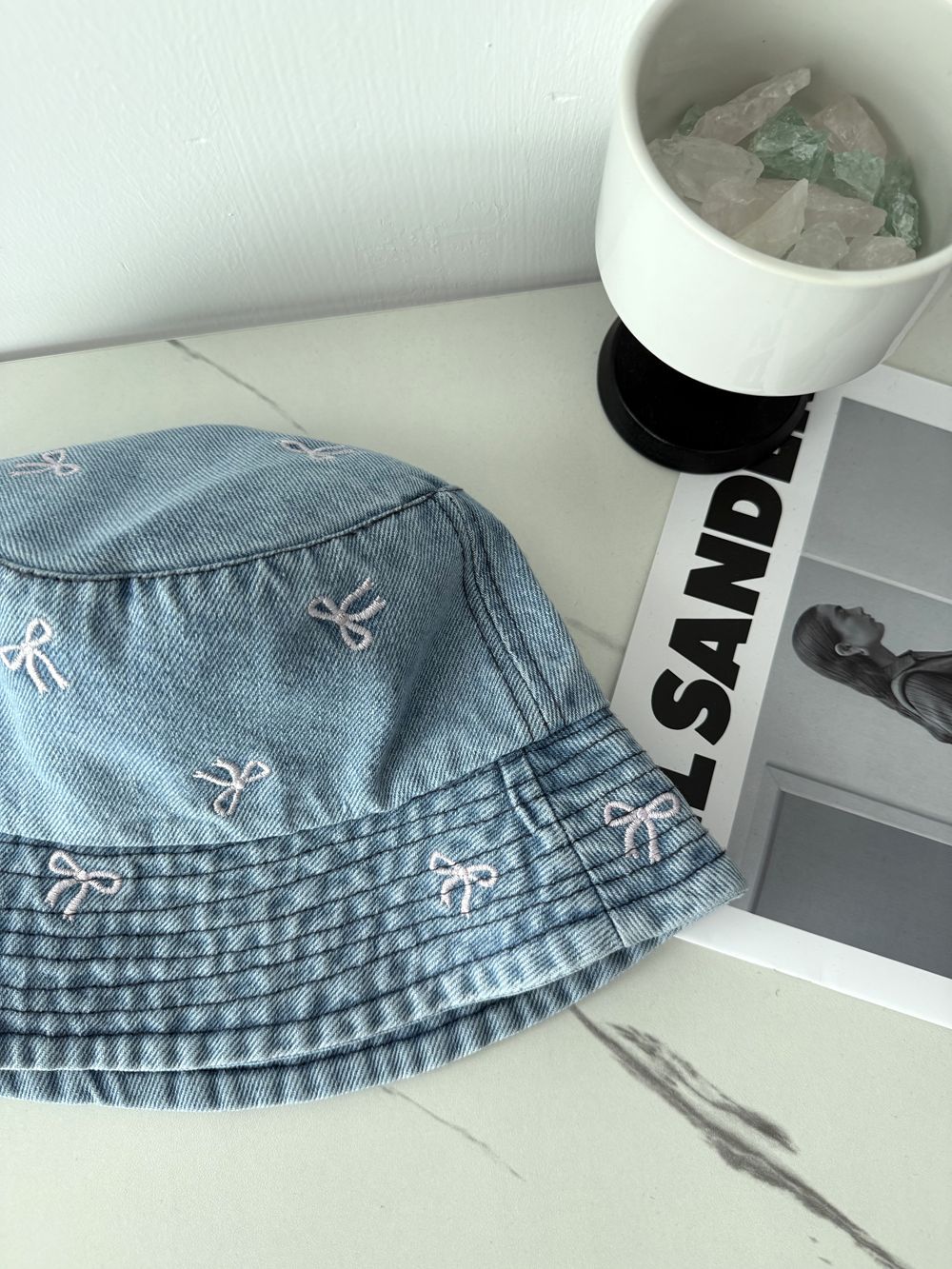 Cute Bowknot Cherry Embroidery Denim Bucket Hat MK2BW6W6HAT70