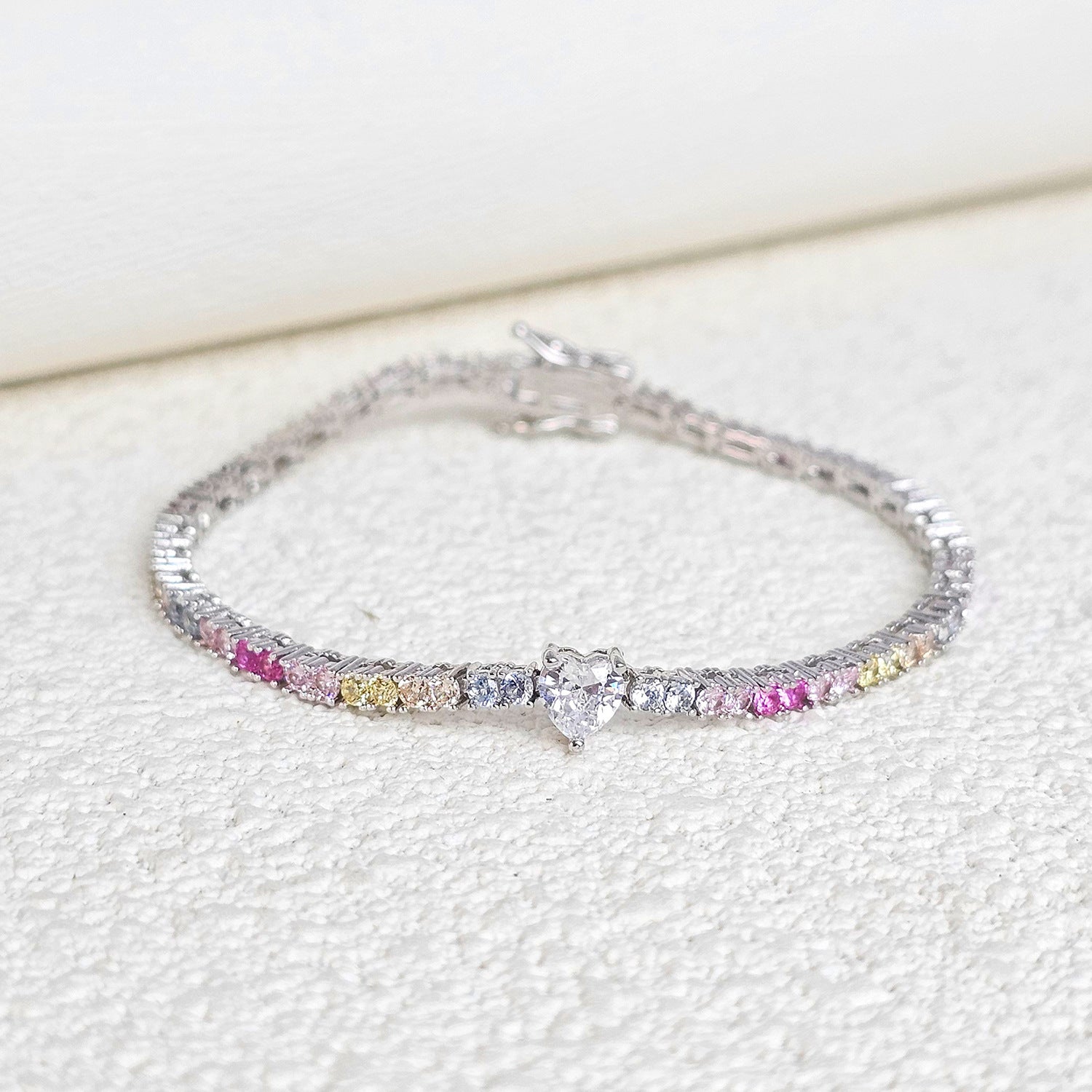 Trendy Heart Colorful Cubic Zirconia Chain Bracelet 6W6JBR383