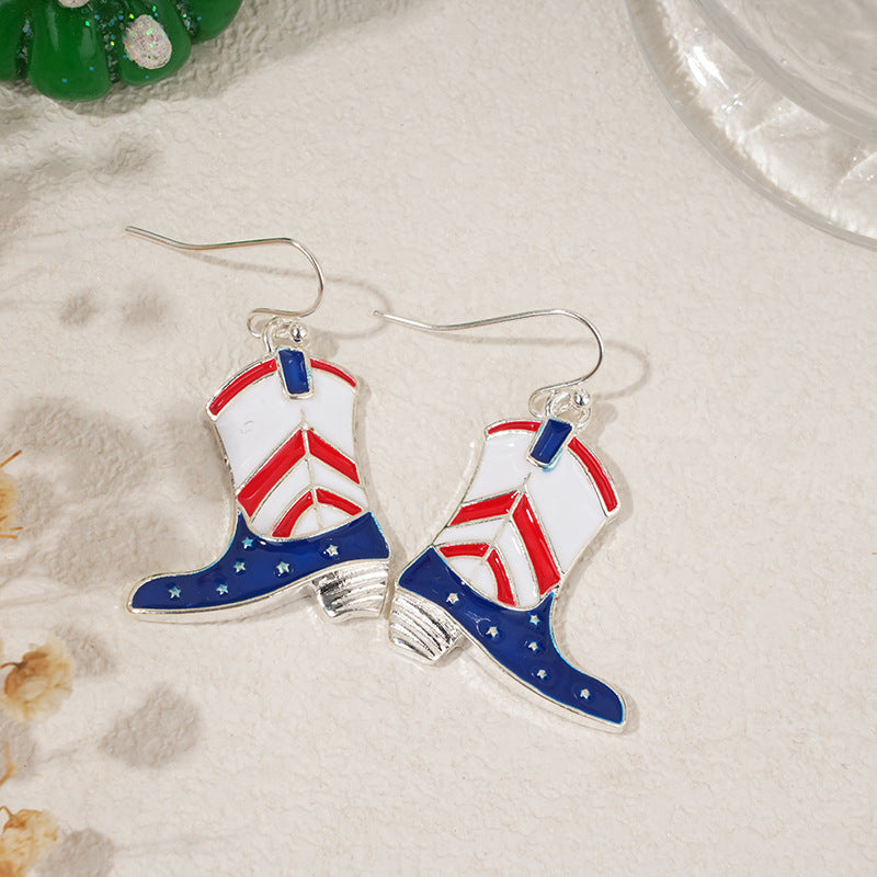 Hiphop USA Flag Love Heart Pendant Hook Earrings 8ZA6JER306L