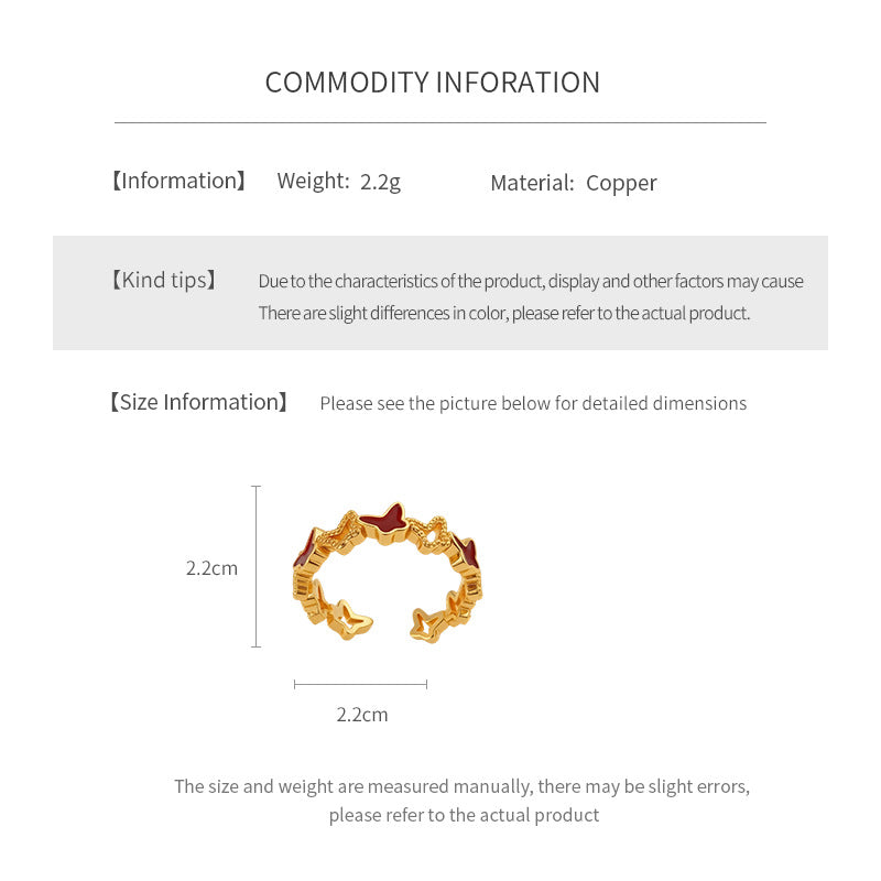 Minimalist Gold Plated Butterfly Enamel Open Ring 6W6JRG368