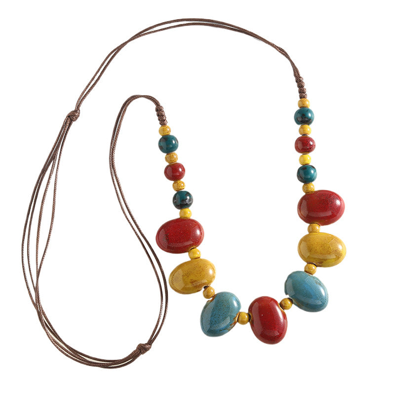 Multi-Color Irregular Beaded Braided Necklace 6W6JNC422