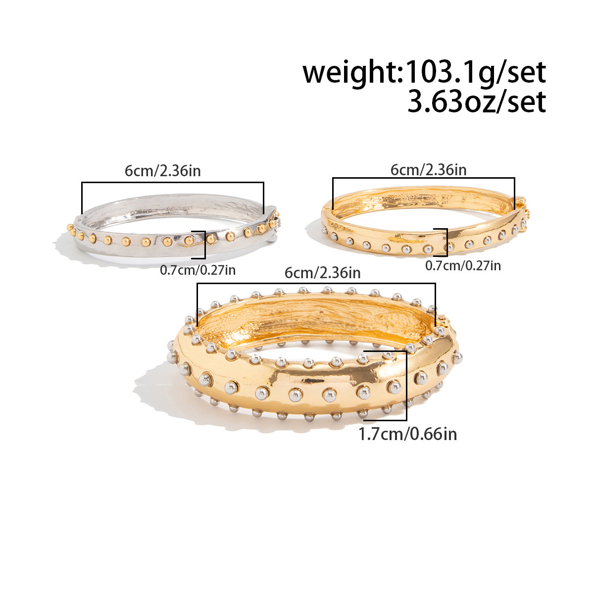 Punk Style Color Contrast Rivet Studded Bracdelet Set 6W6JBR597