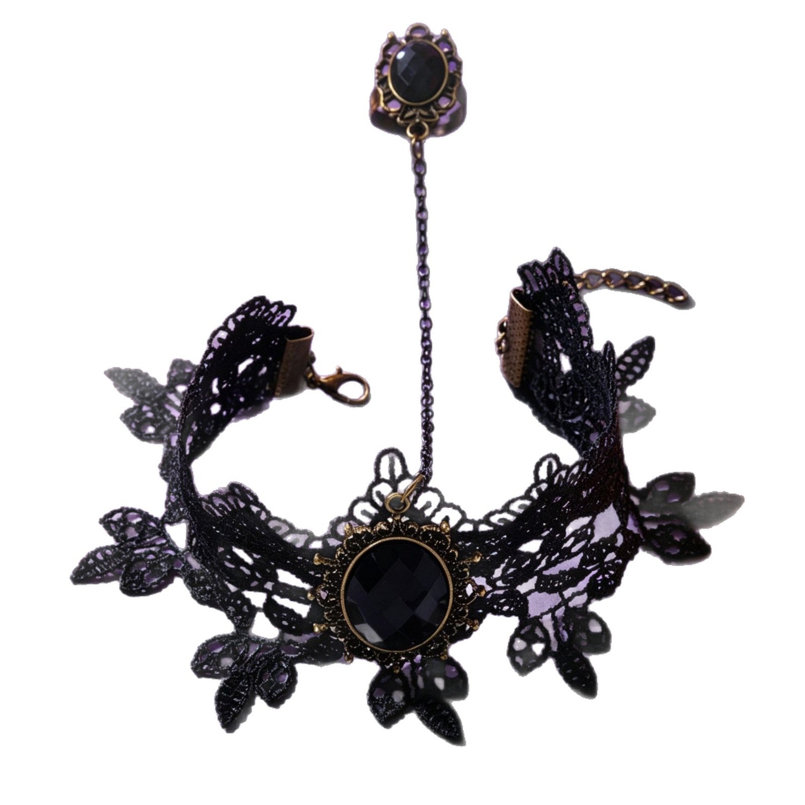 Vintage Gothic Black Lace Bracelet with Finger Ring 6W6JBR447