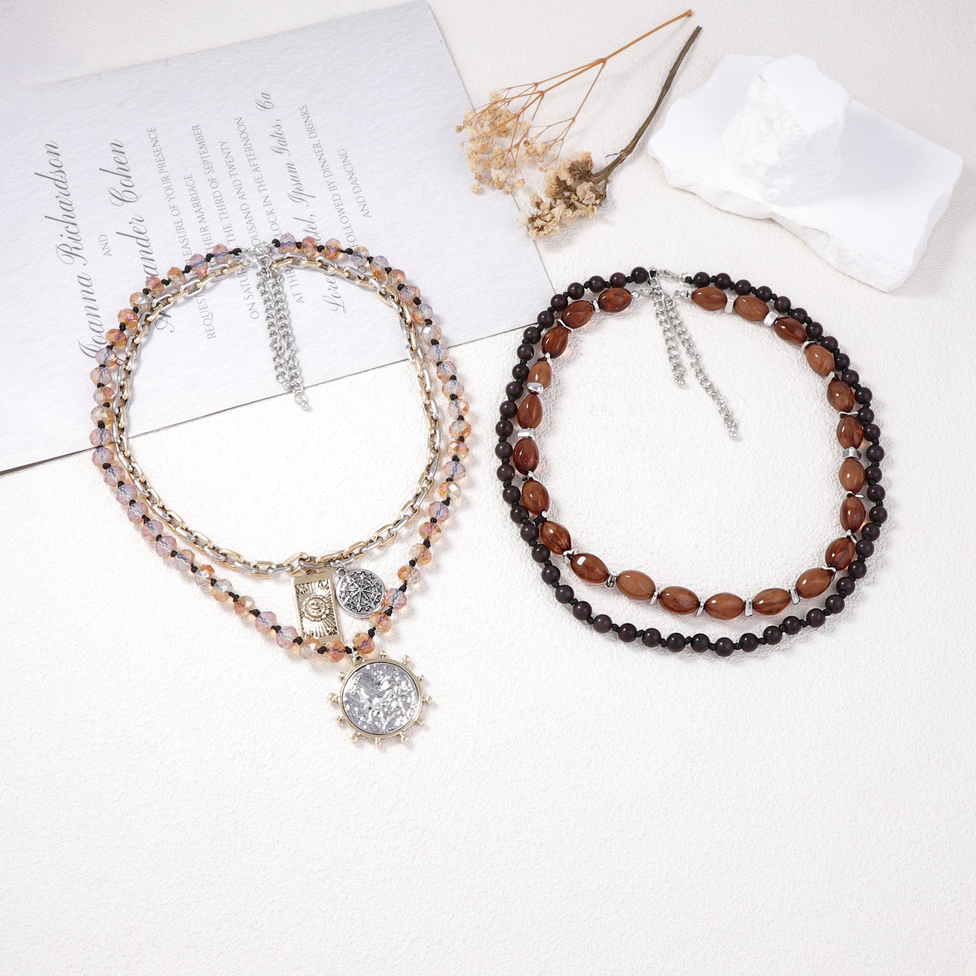 Vintage Beaded Chain Multi Layer Necklaces 6W6JNC621