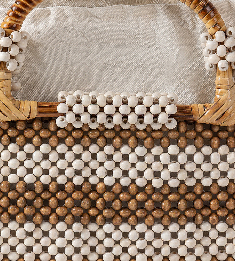 Retro Wood Bead Large Capacity Woven Tote Bag 6W10BBG1411