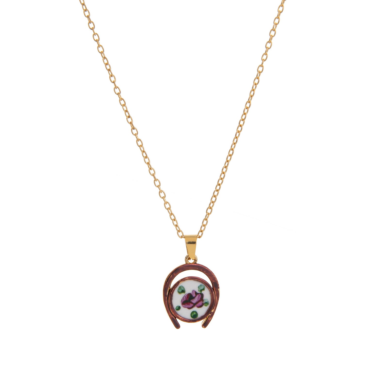 Retro Floral Print Oval Pendant Chain Necklace 6W6JNC412L