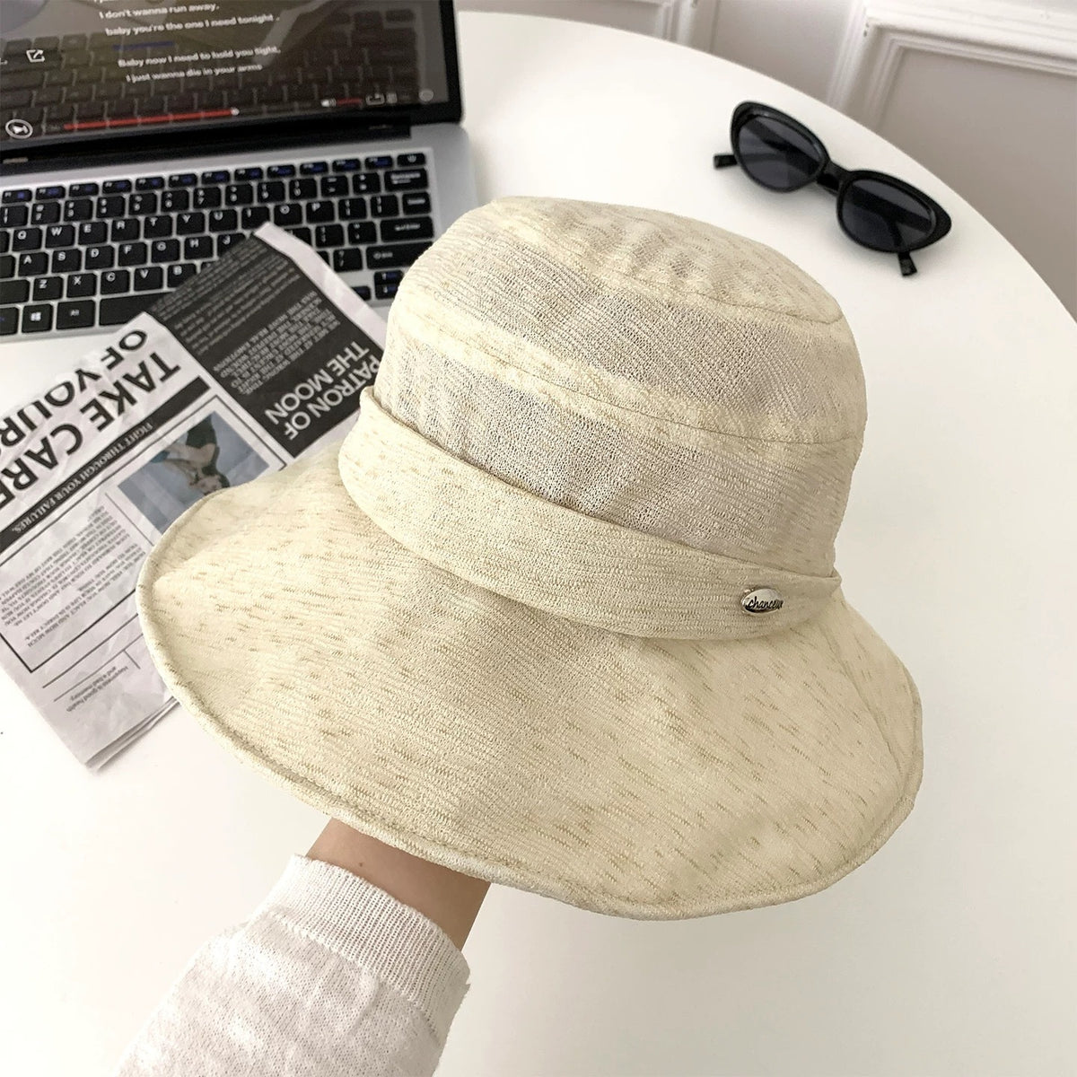 Linen Wide Brim Bucket Hat - DippedShop Wholesale - #0355