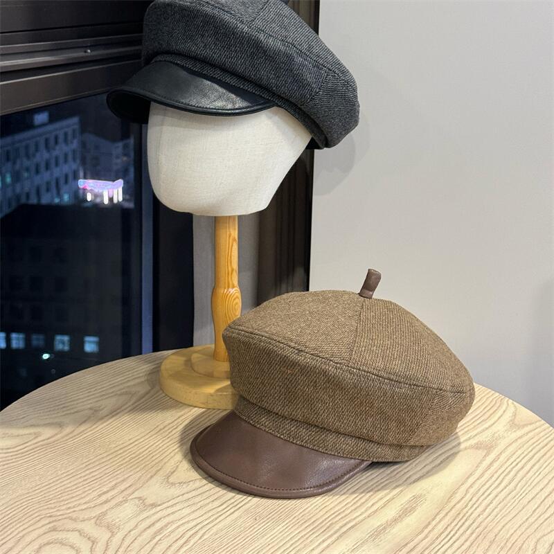 Retro Leather Visor Beret Hat - DippedShop Wholesale - #9827