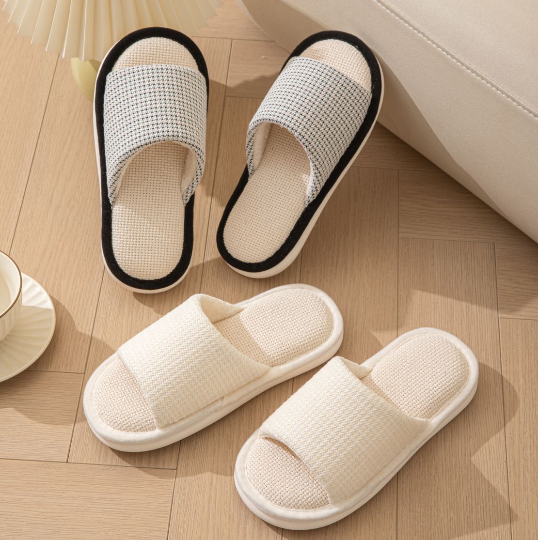 Linen Open Toe House Slippers - DippedShop Wholesale - #4803