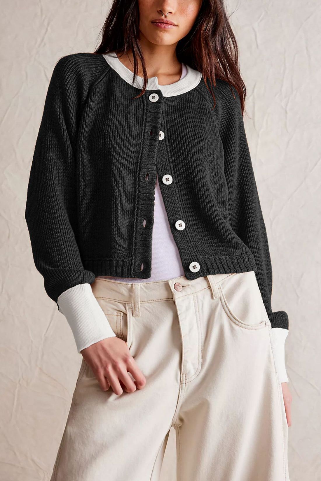 Contrast Color Button Knit Cardigan DPC2618