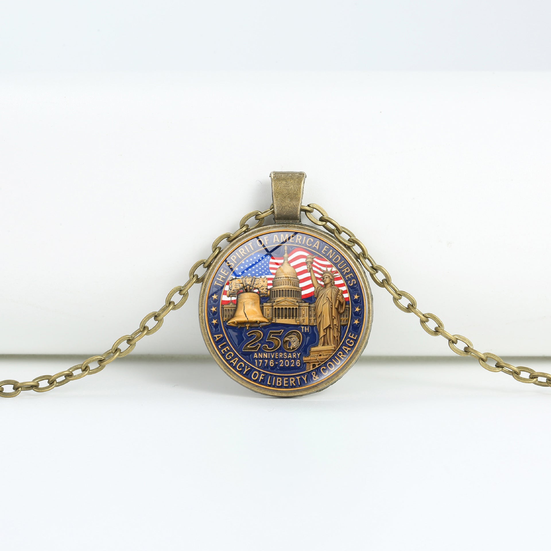 Retro USA Flag Pattern Round Pendant Chain Necklace 8ZA6JNC278T