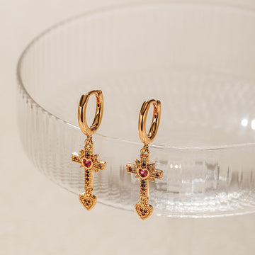 Cross Colored Zircon Drop Earrings DPJE1246