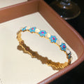 Elegant Gold Plated Enamel Floral Open Bracelet 6W6JBR726