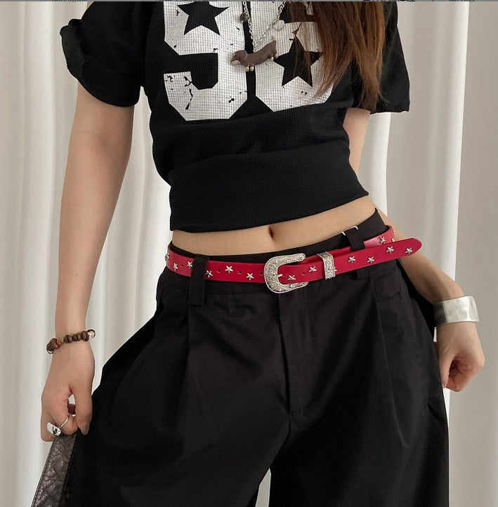 Vintage Chunky Buckle Star Leather Waist Belt 6W6JBT144