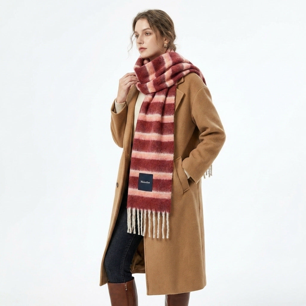 Trendy Color Block Thick Tassel Scarf 6W6NSW304