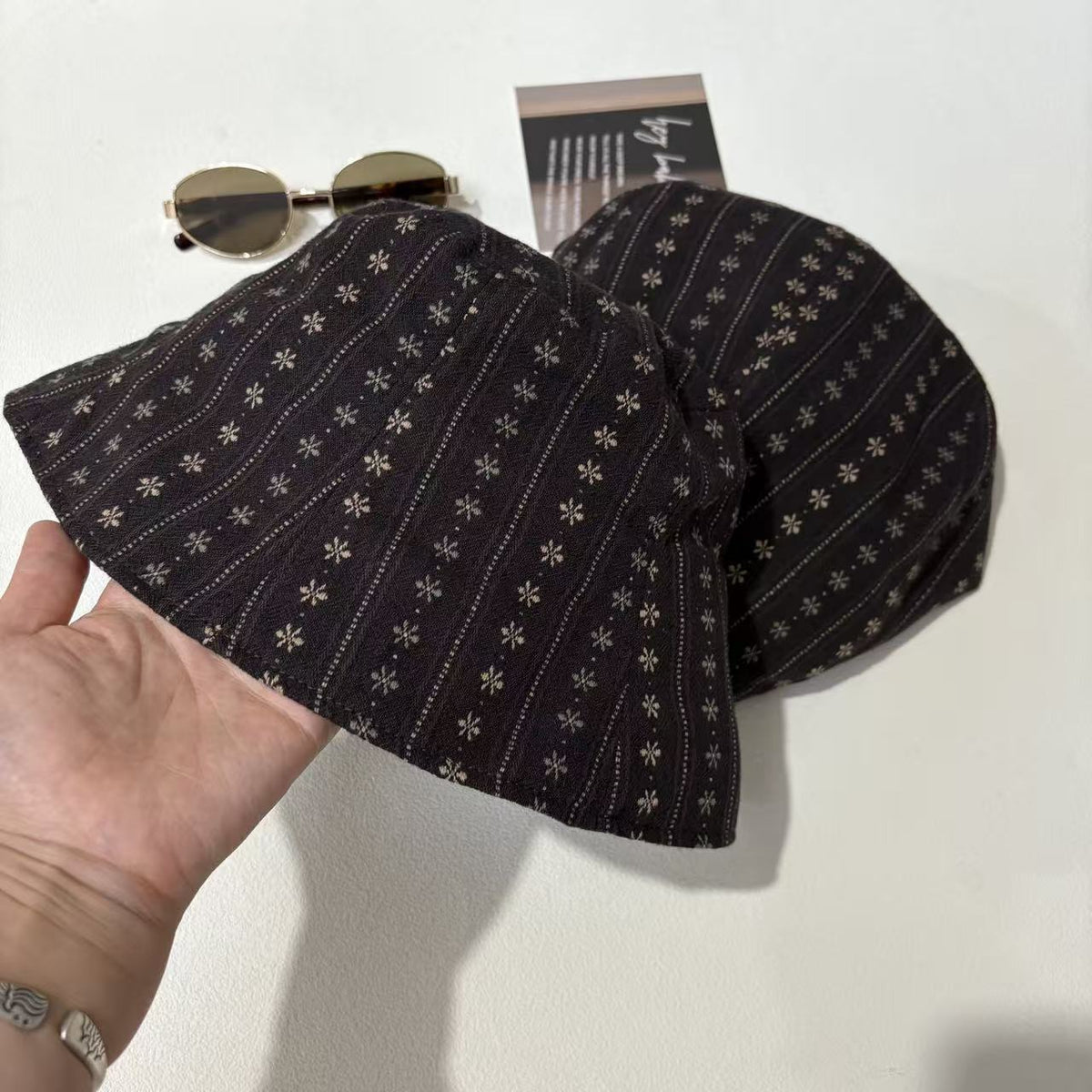 Vintage Floral Embroidery Cotton Bucket Hat 6W6HAT800