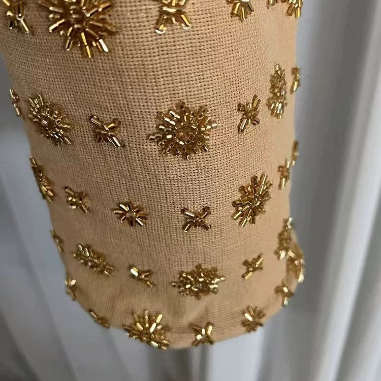 Trendy Metal Beaded Embroidery Denim Bucket Bag 6S10BBG1459