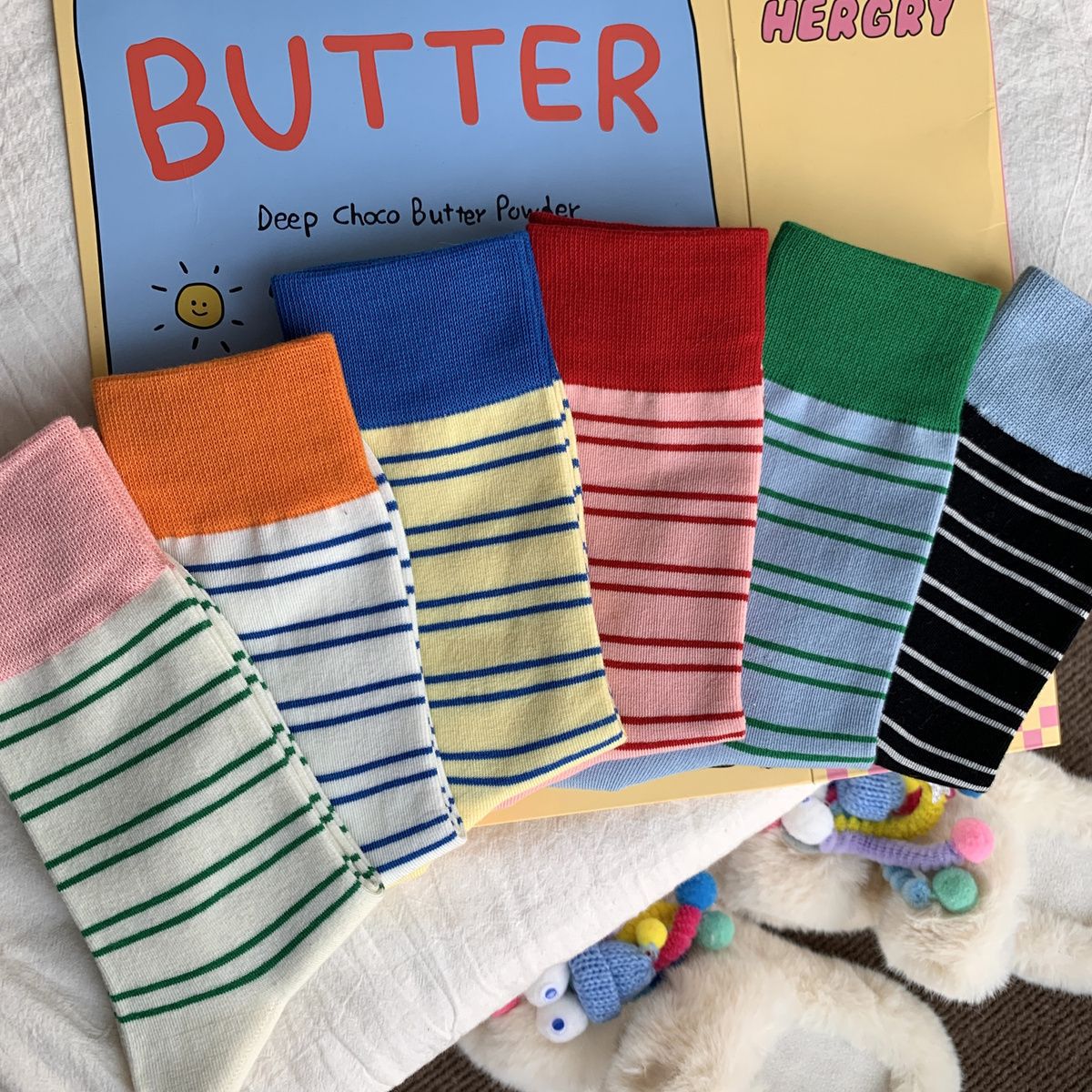 Stripe Color Block Simple Cotton Socks 6W8FSO654