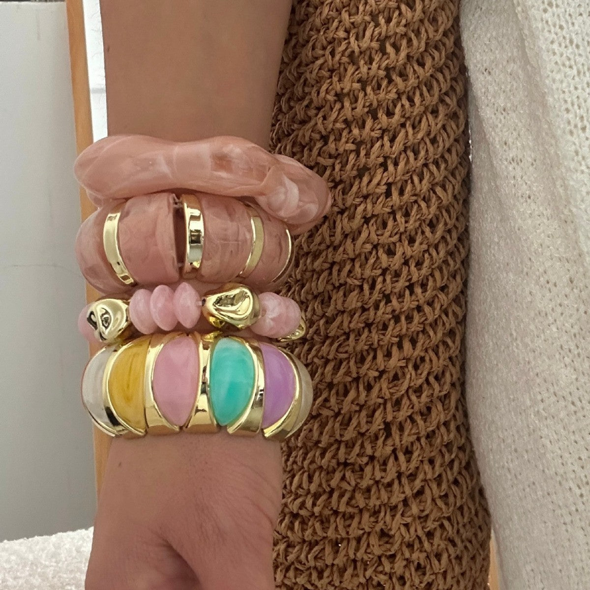 Dopamine Gold Plated Acrylic Wide Bracelets 6W6JBR622