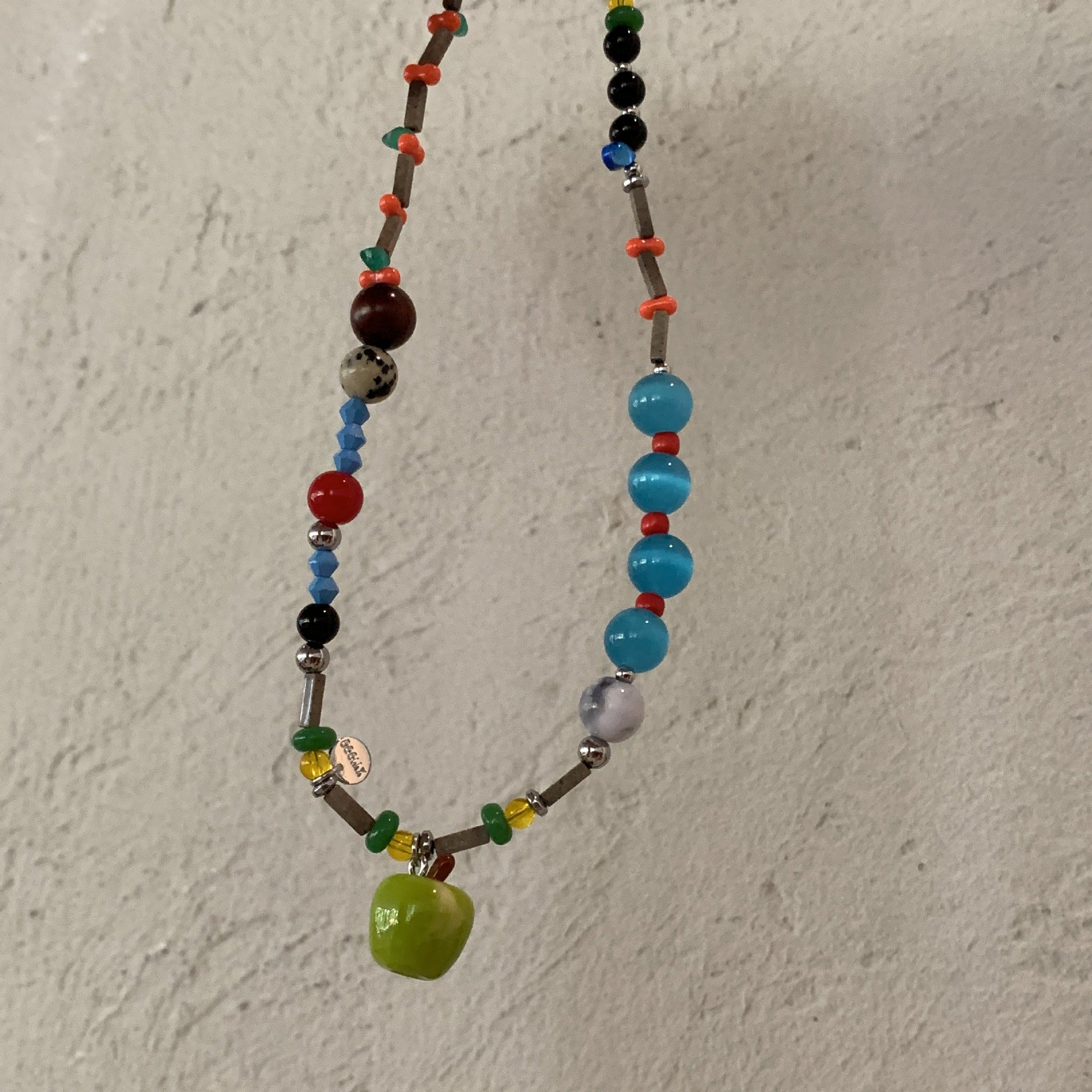 Fresh Colorful Beaded Chain Apple Pendant Necklace 6W6JNC657