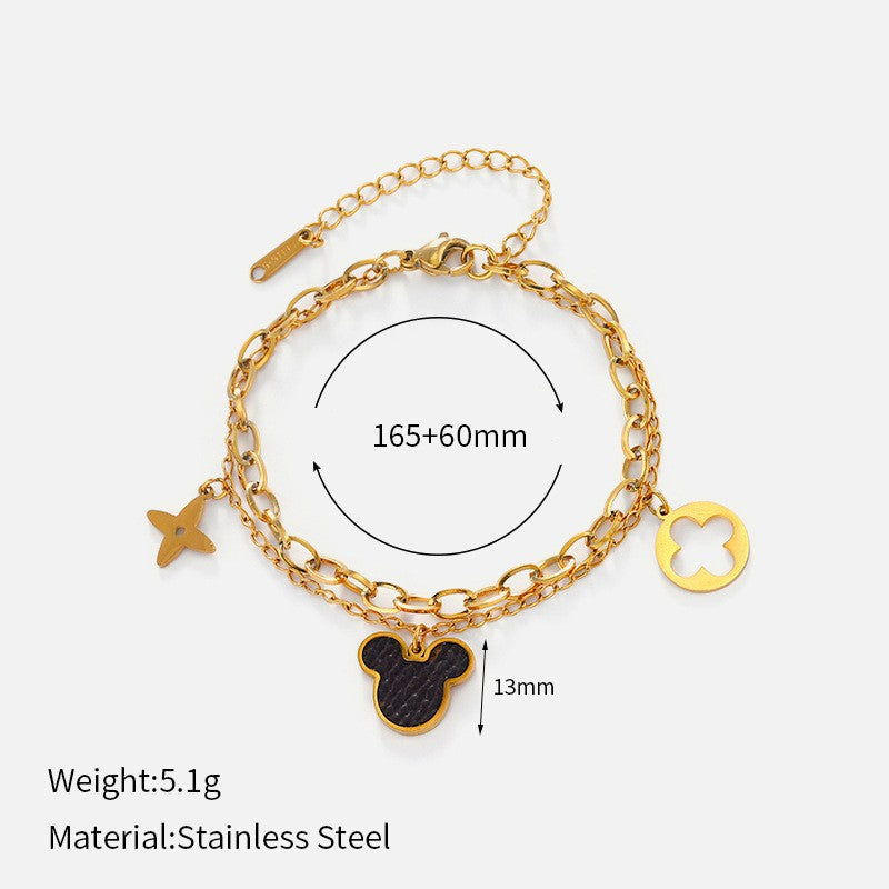 Stylish Gold Plated Heart Floral Pendant Bracelets 6W6JNC636