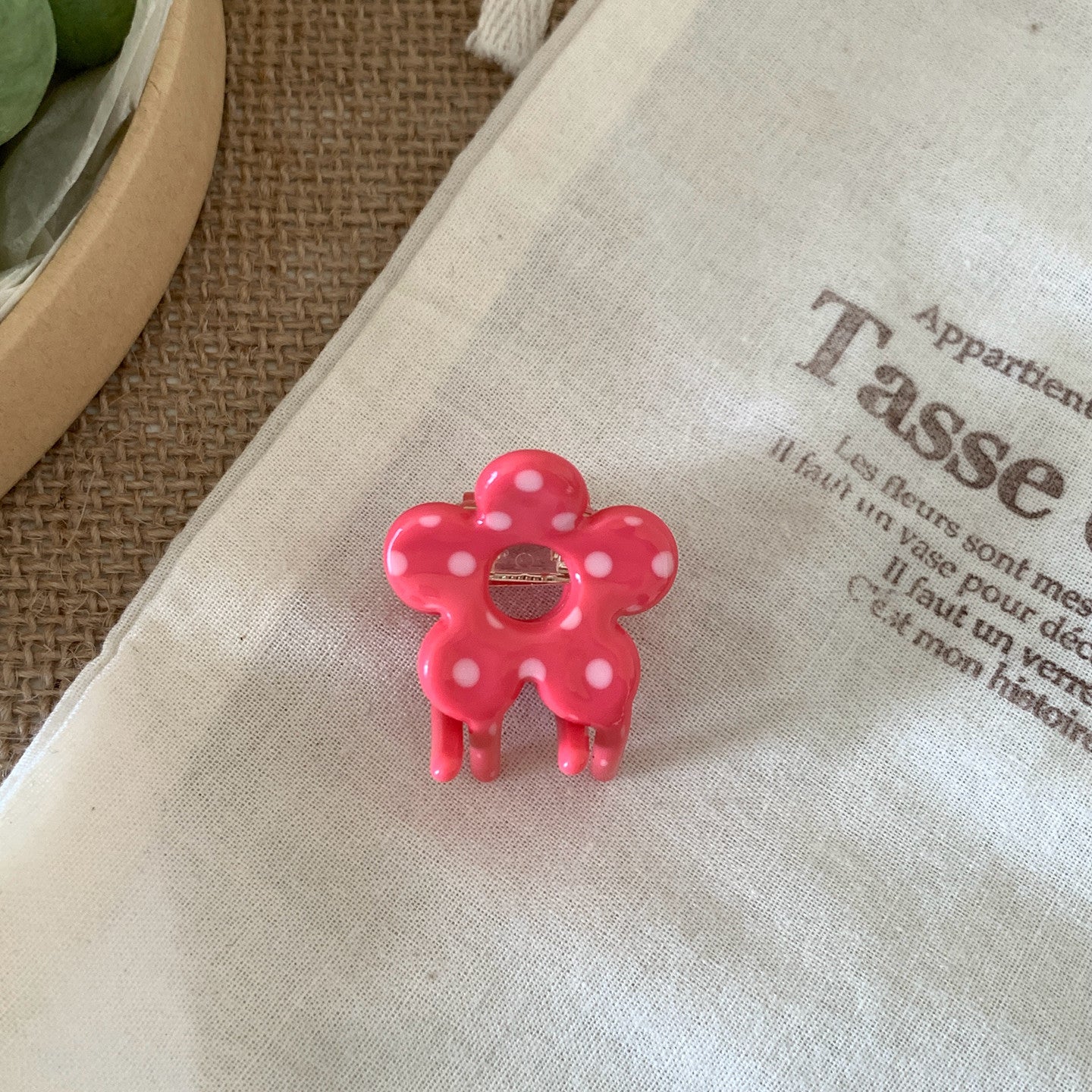 Sweet Polka Dots Mini Flower Hair Claw Clip 6W6HCP1288