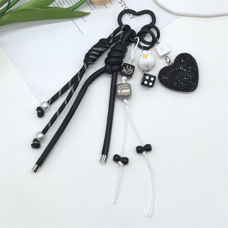 Sparkling Rhinestone Heart Braided Keychain Bag Charms DP25C762