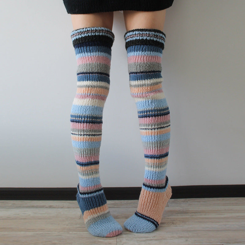 Trendy Striped Knit Leg Warmers Thigh High Socks 6W8FSO817