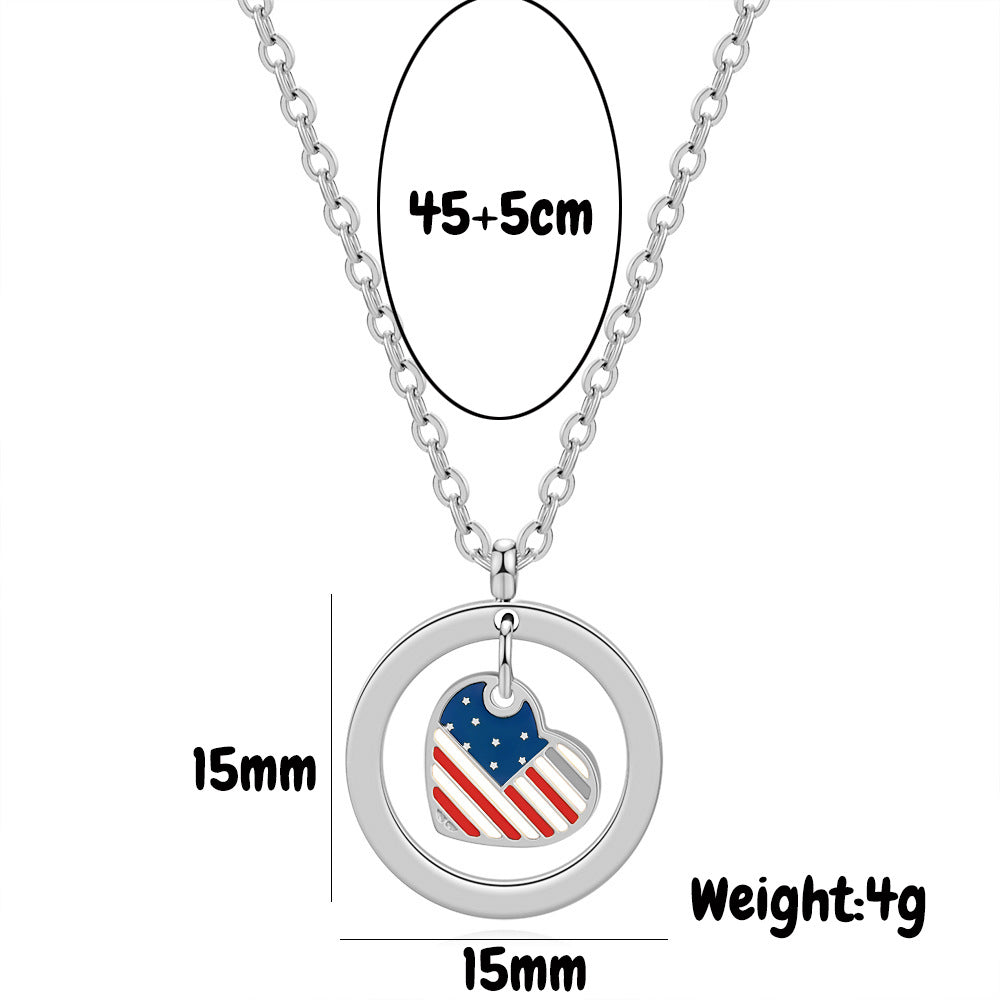 Elegant USA Flag Heart Pendant Chain Necklace 8ZA6JNC284T