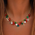 Christmas Santa Snowflake Pearl Charm Necklace 6W6JNC873